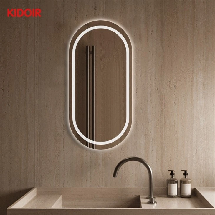oval illuminated bathroom mirror