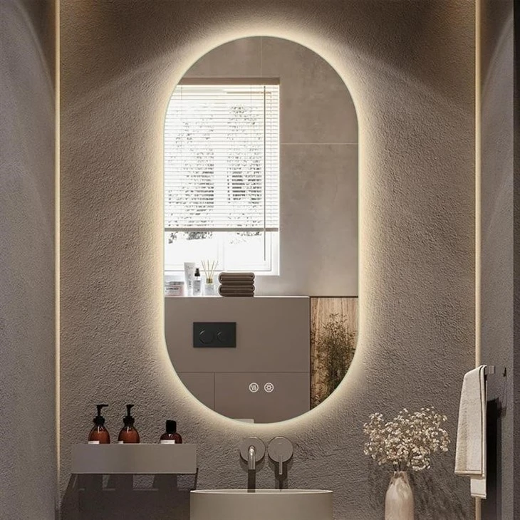 bathroom vanity oval lighted mirror